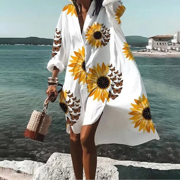 Vacation Tropical Streetwear Turndown Tee Shirt Dress - Picture 3 of 5